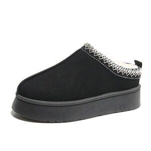 Platform Tasman Slippers Women Snow Winter Fluffy Slippers In/Outdoor Tan & Blck